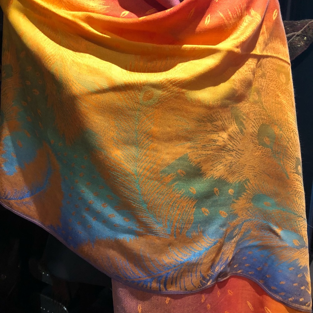 Vintage style Rainbow Peacock Pashmina Shawl